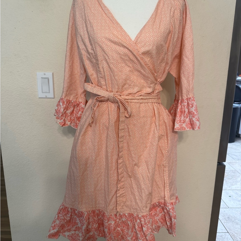Ravissante Wrap Chic Boho Ruffled Flare Bell Sleeve Floral  Summer Dress USA L